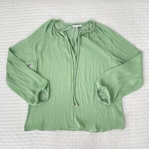 Maison d'Amelie 3/4 Puff Sleeve Satin Peasant Blouse in Pastel Green in Size XS